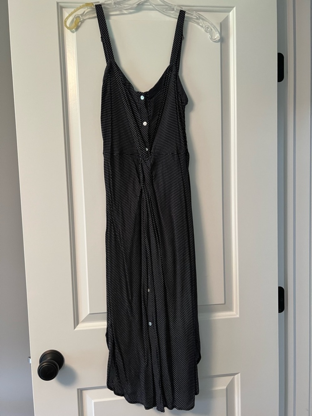 Lovestitch - Navy Blue Polka Dot Midi Dress with Knot Front